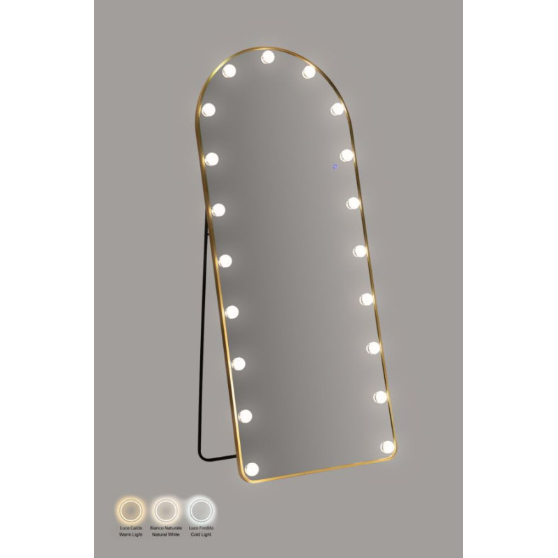 Grand Miroir sur pied lumineux LED Arche Arrondi 70x170 Métal Doré Hollywood 