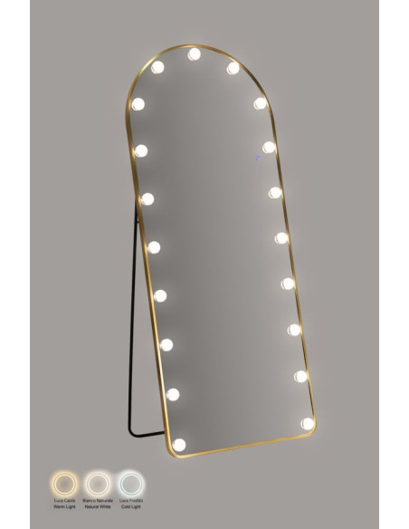 Grand Miroir sur pied lumineux LED Arche Arrondi 70x170 Métal Doré Hollywood 