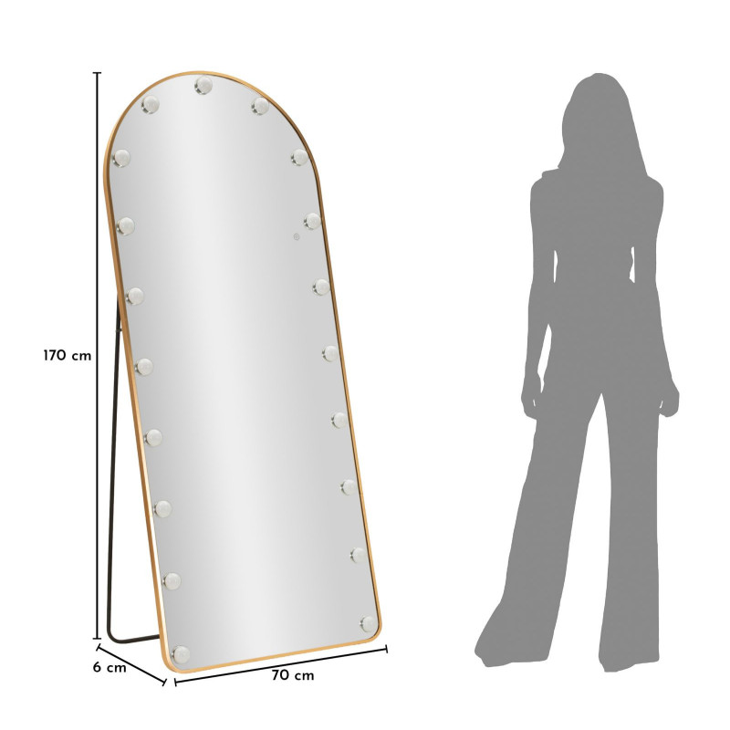 Grand Miroir sur pied lumineux LED Arche Arrondi 70x170 Métal Doré Hollywood 