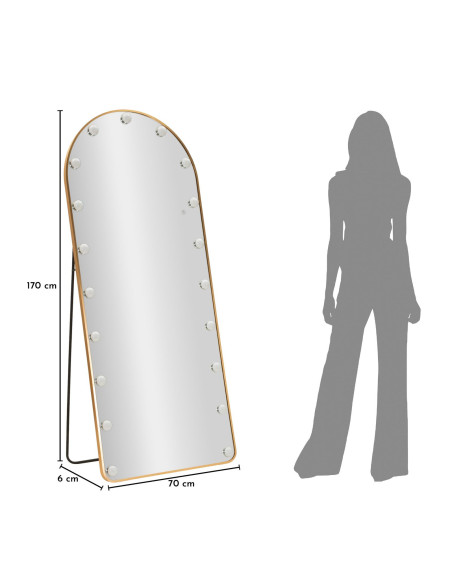 Grand Miroir sur pied lumineux LED Arche Arrondi 70x170 Métal Doré Hollywood 