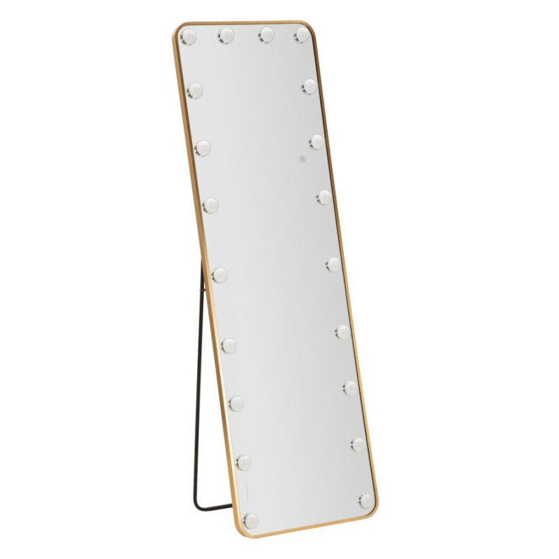 Grand Miroir sur pied lumineux LED Rectangulaire 50x160 Métal Doré Hollywood 