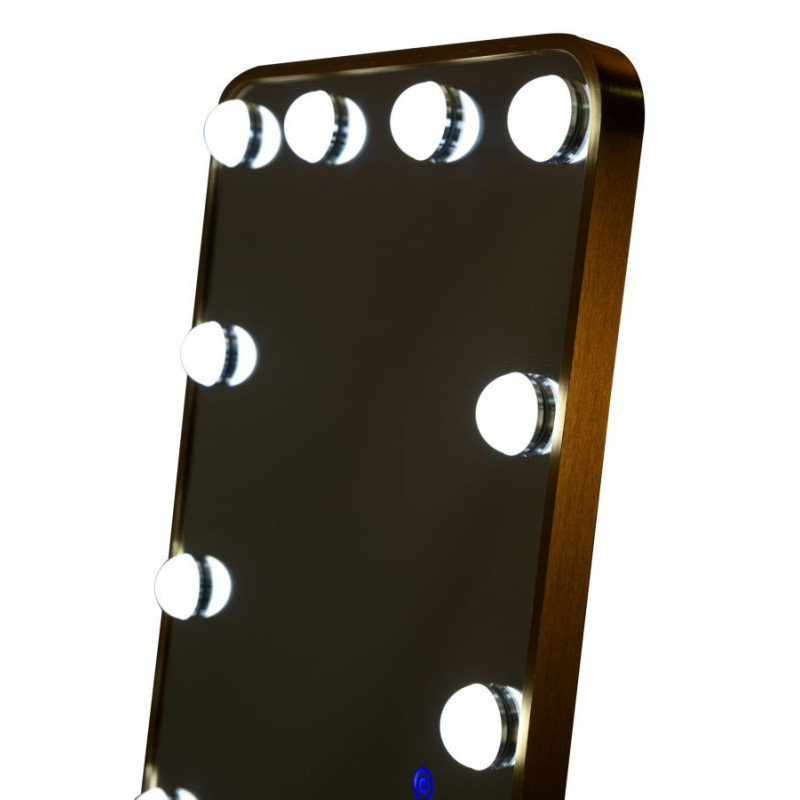 Grand Miroir sur pied lumineux LED Rectangulaire 50x160 Métal Doré Hollywood 