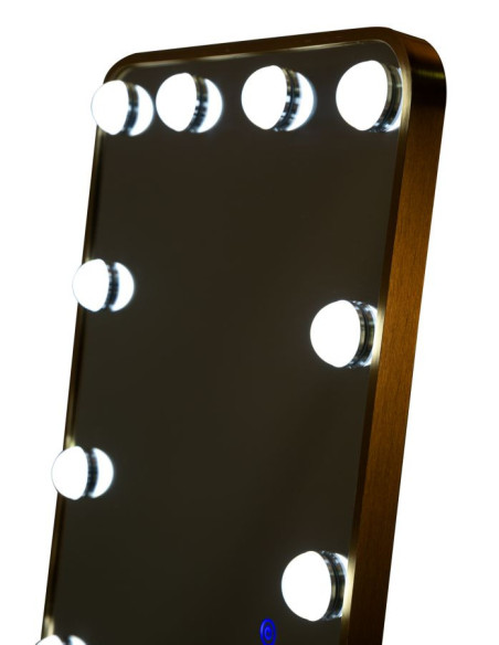 Grand Miroir sur pied lumineux LED Rectangulaire 50x160 Métal Doré Hollywood 