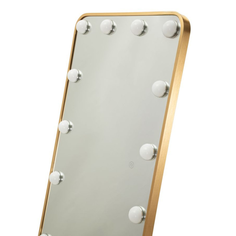 Grand Miroir sur pied lumineux LED Rectangulaire 50x160 Métal Doré Hollywood 