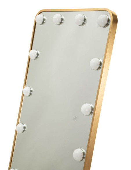 Grand Miroir sur pied lumineux LED Rectangulaire 50x160 Métal Doré Hollywood 