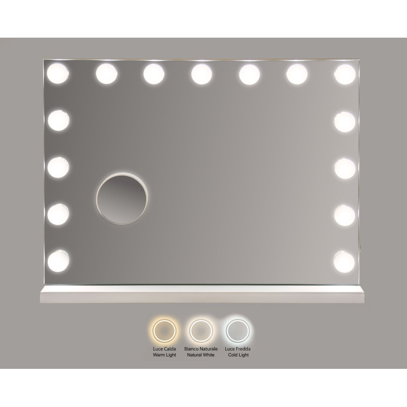 Miroir à poser lumineux LED Rectangulaire 55x43 Métal Blanc Hollywood 