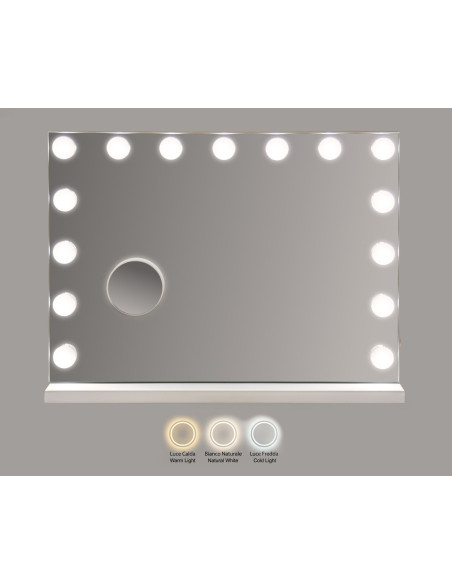 Miroir à poser lumineux LED Rectangulaire 55x43 Métal Blanc Hollywood 