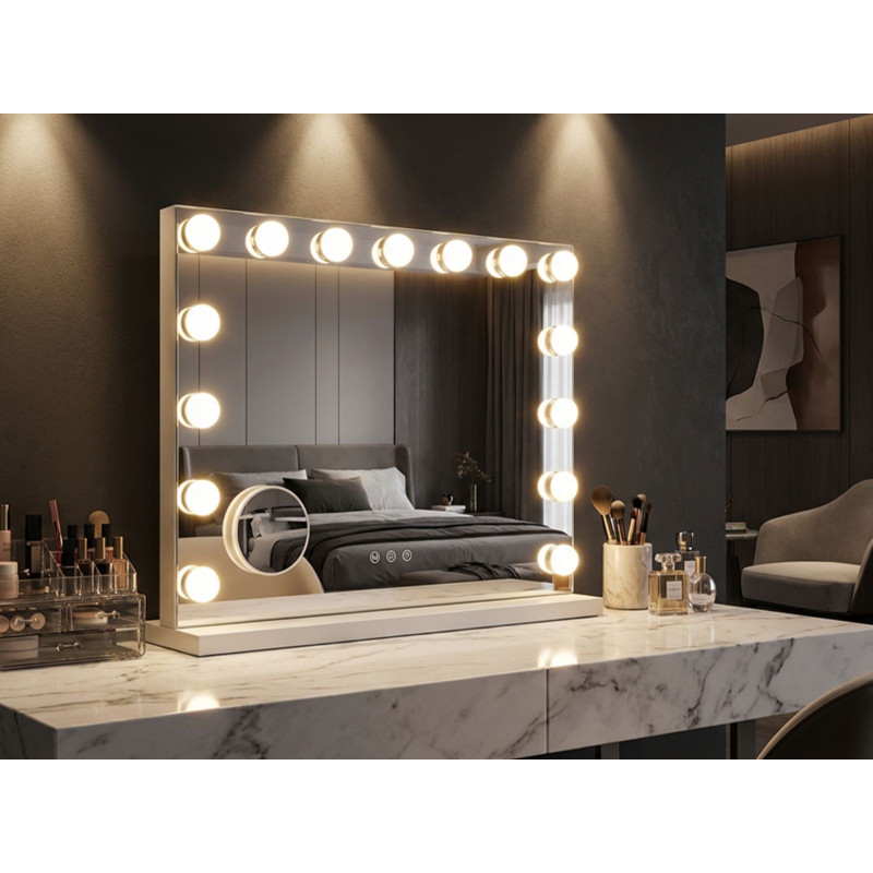 Miroir à poser lumineux LED Rectangulaire 55x43 Métal Blanc Hollywood 
