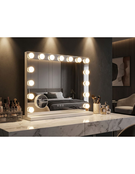 Miroir à poser lumineux LED Rectangulaire 55x43 Métal Blanc Hollywood 