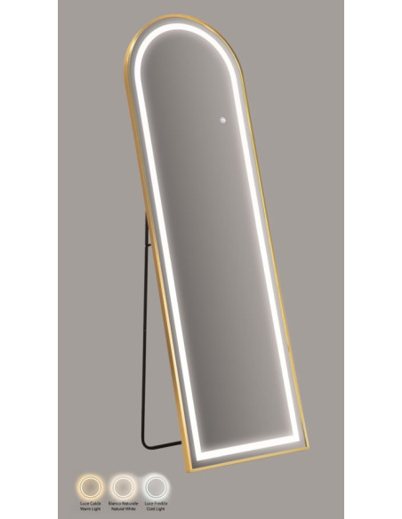 Grand Miroir sur pied lumineux LED Arche Arrondi 50x160 Métal Doré Simple 