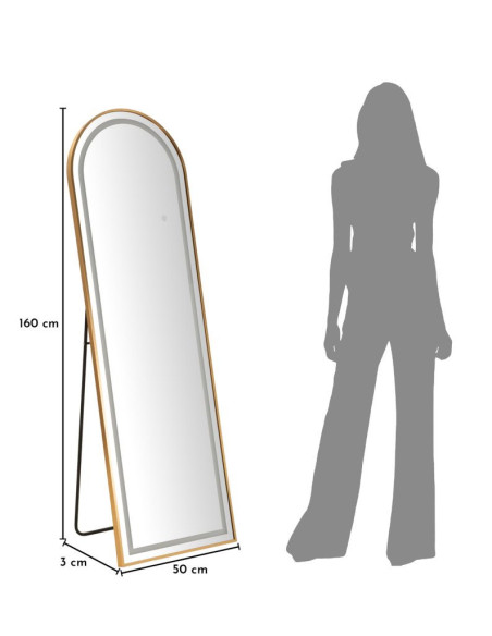Grand Miroir sur pied lumineux LED Arche Arrondi 50x160 Métal Doré Simple 