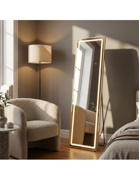 Grand Miroir sur pied lumineux LED Rectangulaire 50x160 Métal Doré Simple 