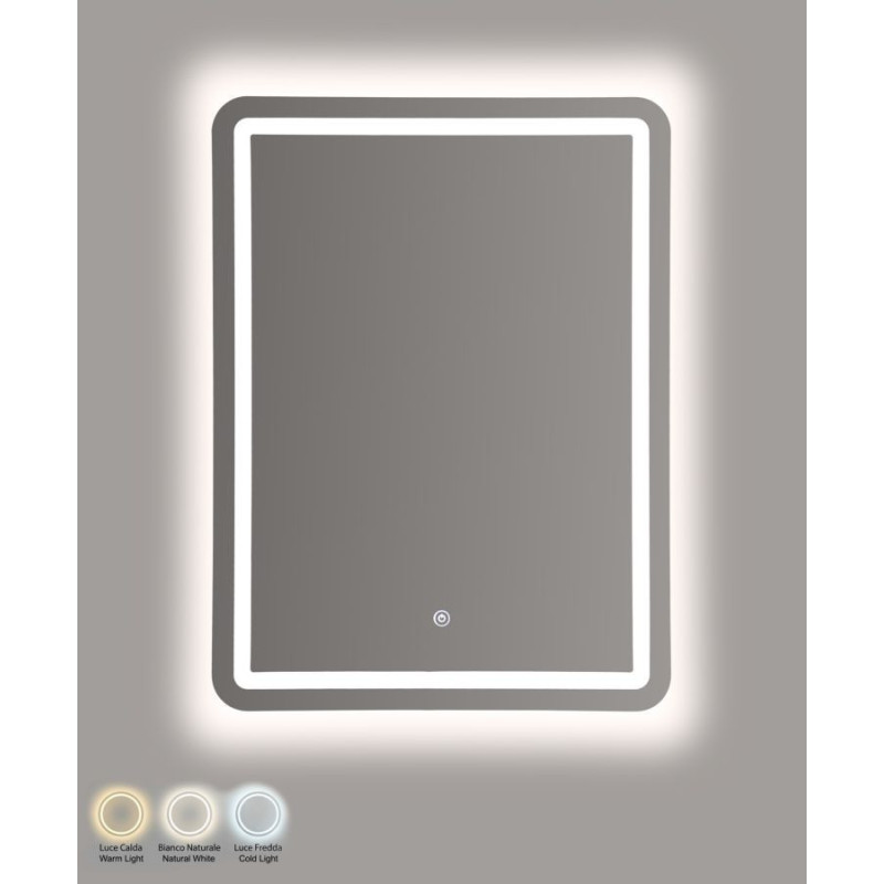 Miroir mural lumineux LED Rectangulaire 60x80 Argenté Simple 