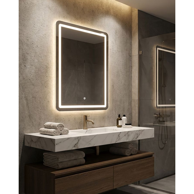 Miroir mural lumineux LED Rectangulaire 60x80 Argenté Simple 