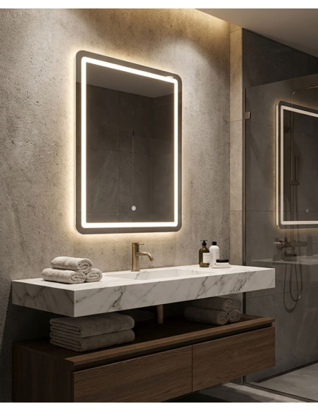 Miroir mural lumineux LED Rectangulaire 60x80 Argenté Simple 