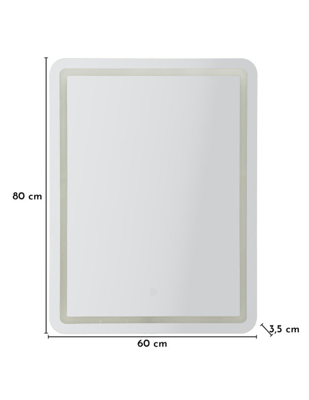 Miroir mural lumineux LED Rectangulaire 60x80 Argenté Simple 