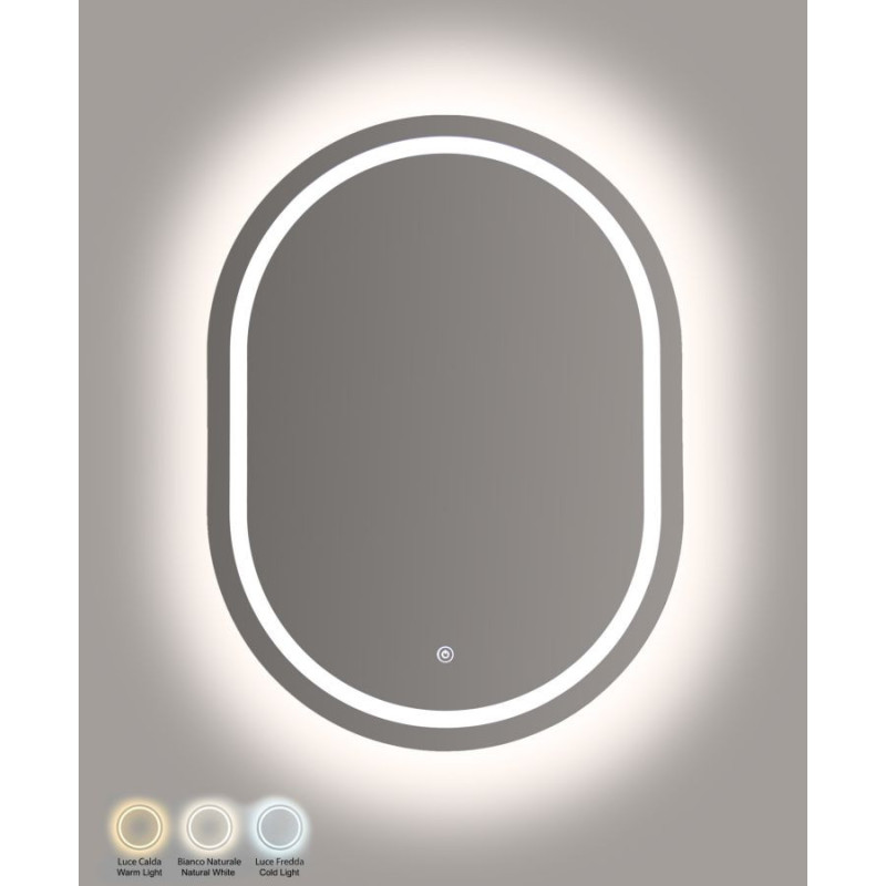 Miroir mural lumineux LED Ovale 60x80 Argenté Simple 