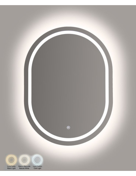 Miroir mural lumineux LED Ovale 60x80 Argenté Simple 