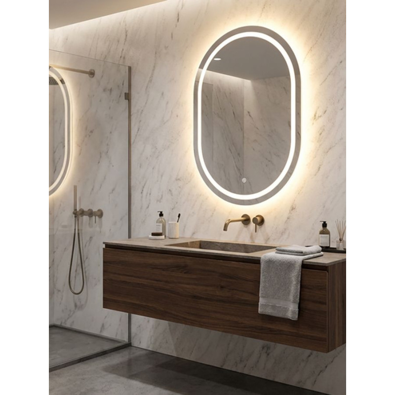Miroir mural lumineux LED Ovale 60x80 Argenté Simple 