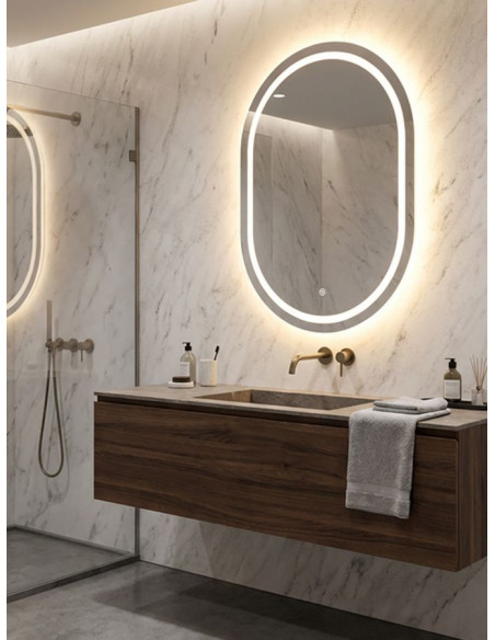 Miroir mural lumineux LED Ovale 60x80 Argenté Simple 