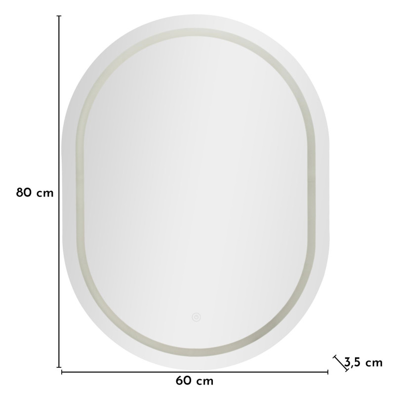Miroir mural lumineux LED Ovale 60x80 Argenté Simple 