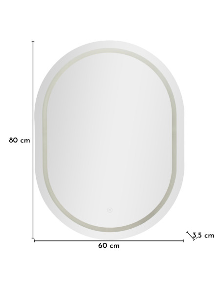 Miroir mural lumineux LED Ovale 60x80 Argenté Simple 