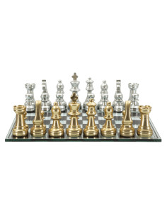 Grand Jeu d'échecs design chic 50 cm Verre Résine Doré Argenté Scacchierra Mauro Ferretti - 1