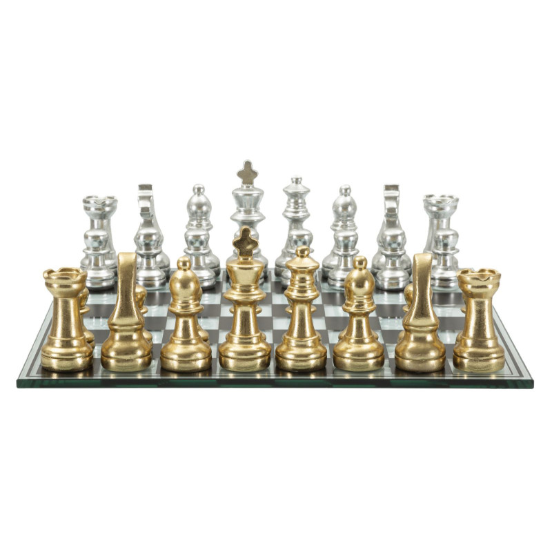 Grand Jeu d'échecs design chic 50 cm Verre Résine Doré Argenté Scacchierra Mauro Ferretti - 1