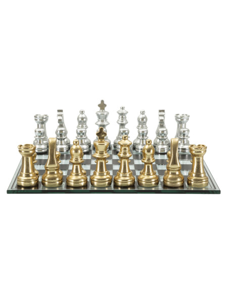 Grand Jeu d'échecs design chic 50 cm Verre Résine Doré Argenté Scacchierra Mauro Ferretti - 1