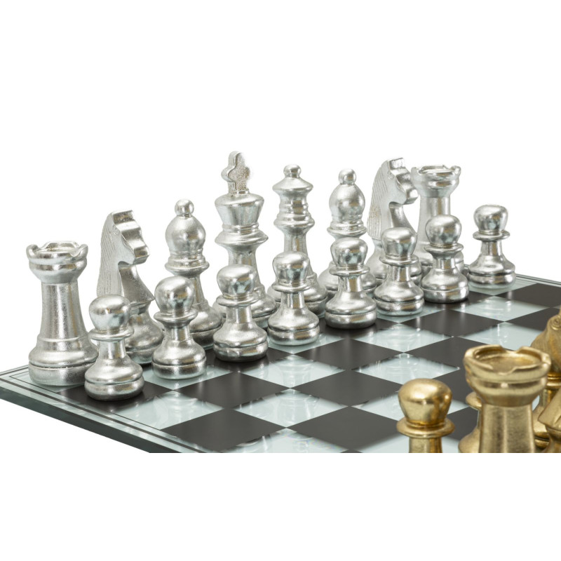 Grand Jeu d'échecs design chic 50 cm Verre Résine Doré Argenté Scacchierra Mauro Ferretti - 2