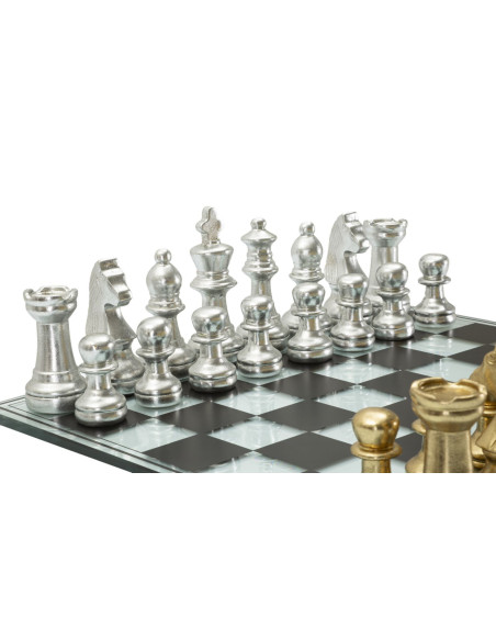 Grand Jeu d'échecs design chic 50 cm Verre Résine Doré Argenté Scacchierra Mauro Ferretti - 2