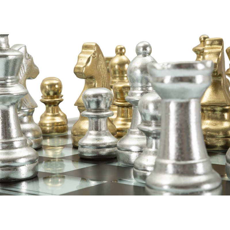 Grand Jeu d'échecs design chic 50 cm Verre Résine Doré Argenté Scacchierra Mauro Ferretti - 3