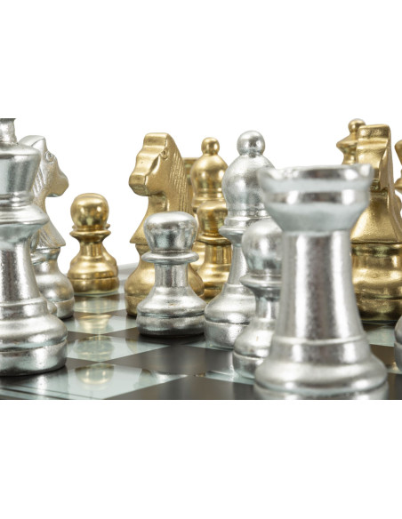 Grand Jeu d'échecs design chic 50 cm Verre Résine Doré Argenté Scacchierra Mauro Ferretti - 3
