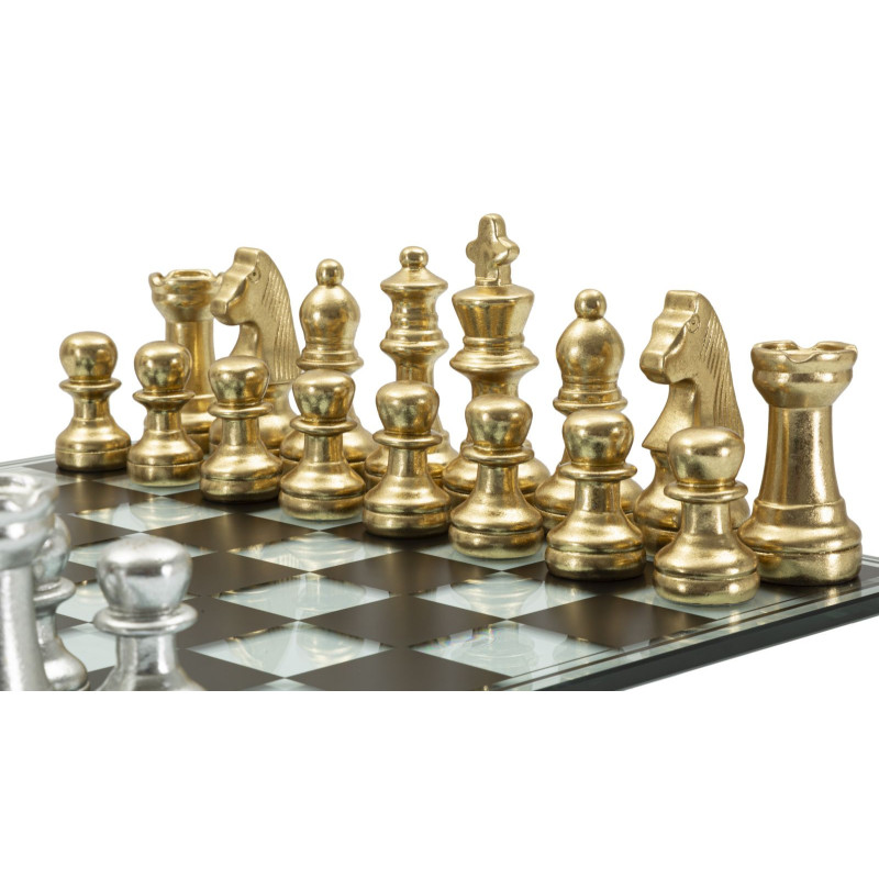Grand Jeu d'échecs design chic 50 cm Verre Résine Doré Argenté Scacchierra Mauro Ferretti - 4