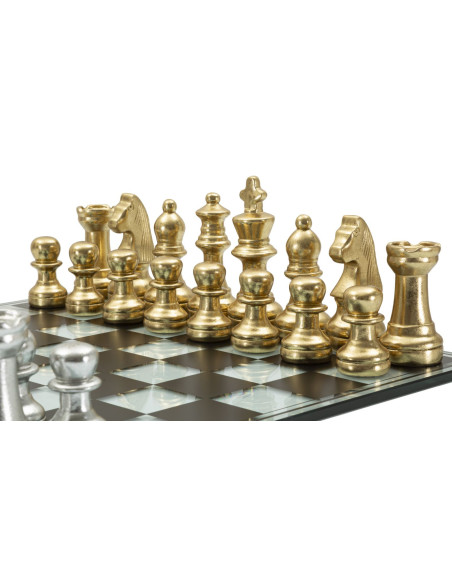 Grand Jeu d'échecs design chic 50 cm Verre Résine Doré Argenté Scacchierra Mauro Ferretti - 4