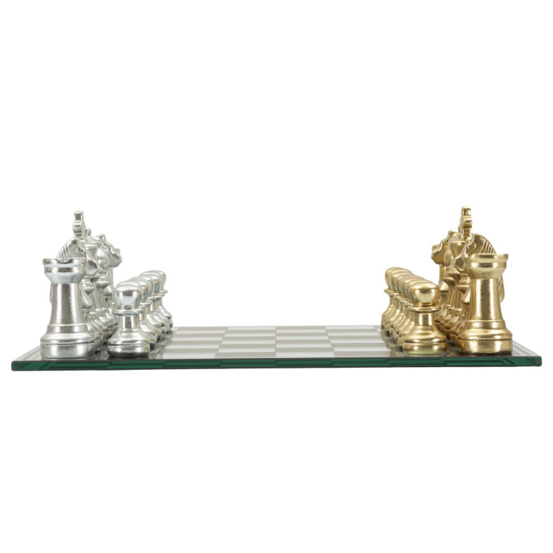 Grand Jeu d'échecs design chic 50 cm Verre Résine Doré Argenté Scacchierra Mauro Ferretti - 5