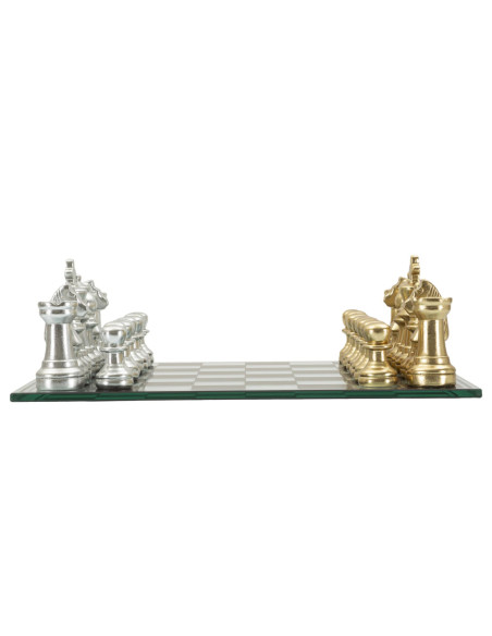 Grand Jeu d'échecs design chic 50 cm Verre Résine Doré Argenté Scacchierra Mauro Ferretti - 5