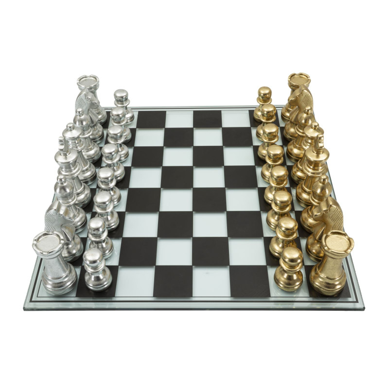 Grand Jeu d'échecs design chic 50 cm Verre Résine Doré Argenté Scacchierra Mauro Ferretti - 6