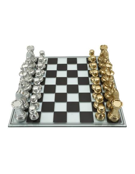 Grand Jeu d'échecs design chic 50 cm Verre Résine Doré Argenté Scacchierra Mauro Ferretti - 6