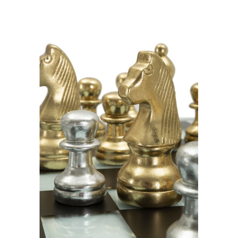 Grand Jeu d'échecs design chic 50 cm Verre Résine Doré Argenté Scacchierra Mauro Ferretti - 7