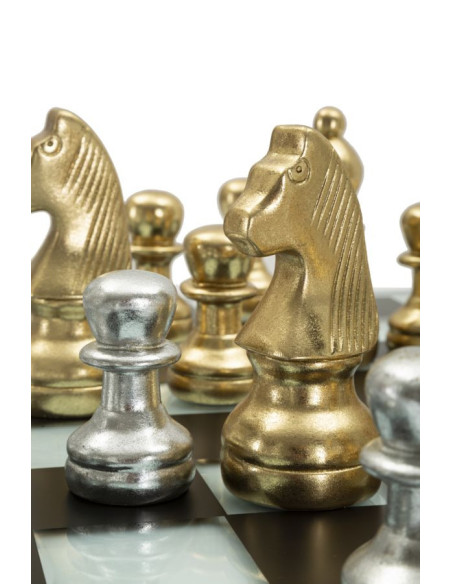 Grand Jeu d'échecs design chic 50 cm Verre Résine Doré Argenté Scacchierra Mauro Ferretti - 7