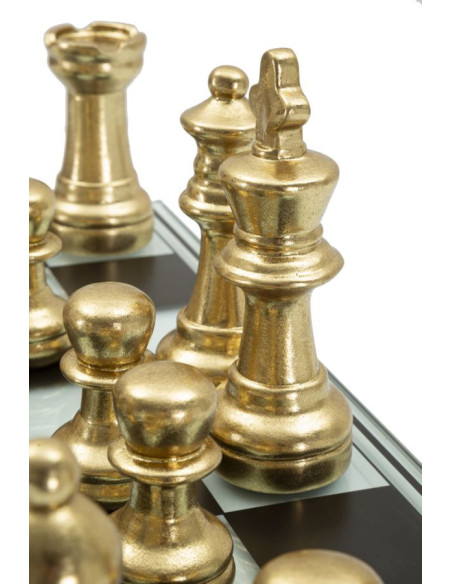 Grand Jeu d'échecs design chic 50 cm Verre Résine Doré Argenté Scacchierra Mauro Ferretti - 8