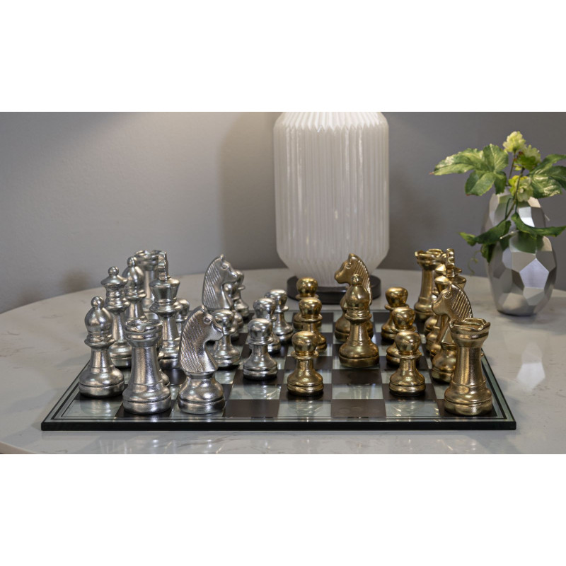 Grand Jeu d'échecs design chic 50 cm Verre Résine Doré Argenté Scacchierra Mauro Ferretti - 9