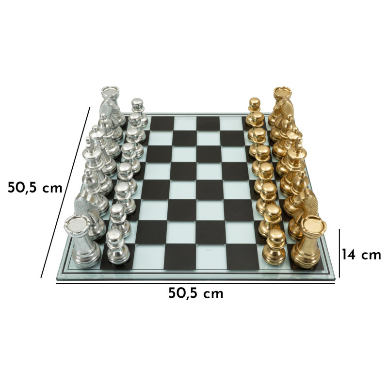 Grand Jeu d'échecs design chic 50 cm Verre Résine Doré Argenté Scacchierra Mauro Ferretti - 10