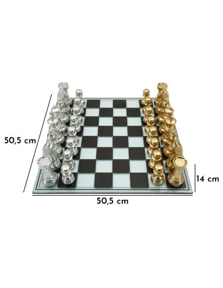 Grand Jeu d'échecs design chic 50 cm Verre Résine Doré Argenté Scacchierra Mauro Ferretti - 10