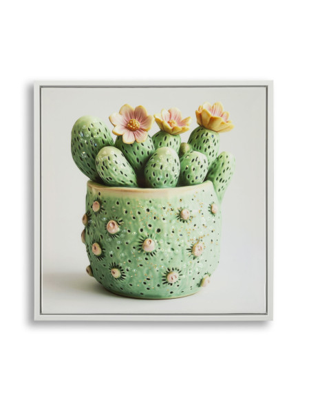 STAMPA SU TELA LACCATA C/CORNICE VASETTO CACTUS -A- CM 40X2,8X40 