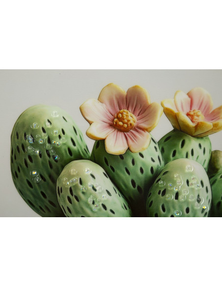 STAMPA SU TELA LACCATA C/CORNICE VASETTO CACTUS -A- CM 40X2,8X40 