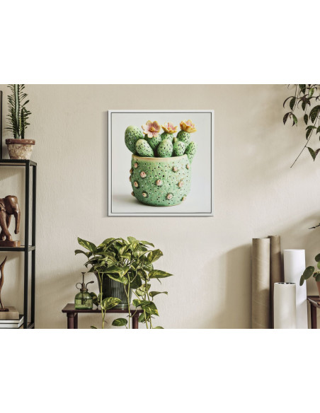 STAMPA SU TELA LACCATA C/CORNICE VASETTO CACTUS -A- CM 40X2,8X40 