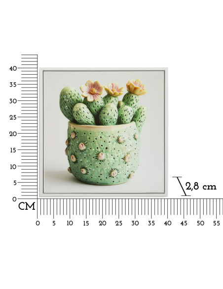 STAMPA SU TELA LACCATA C/CORNICE VASETTO CACTUS -A- CM 40X2,8X40 