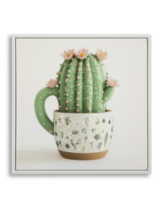 STAMPA SU TELA LACCATA C/CORNICE VASETTO CACTUS -B- CM 40X2,8X40 